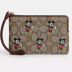 Disney X Coach Corner Zip Wristlet Signature Jacquard with Mickey Mouse Print